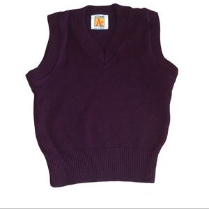 School Uniform Maroon V-Neck Vest Ribbed Trim Unisex Size XS 4 5  Boy Girl